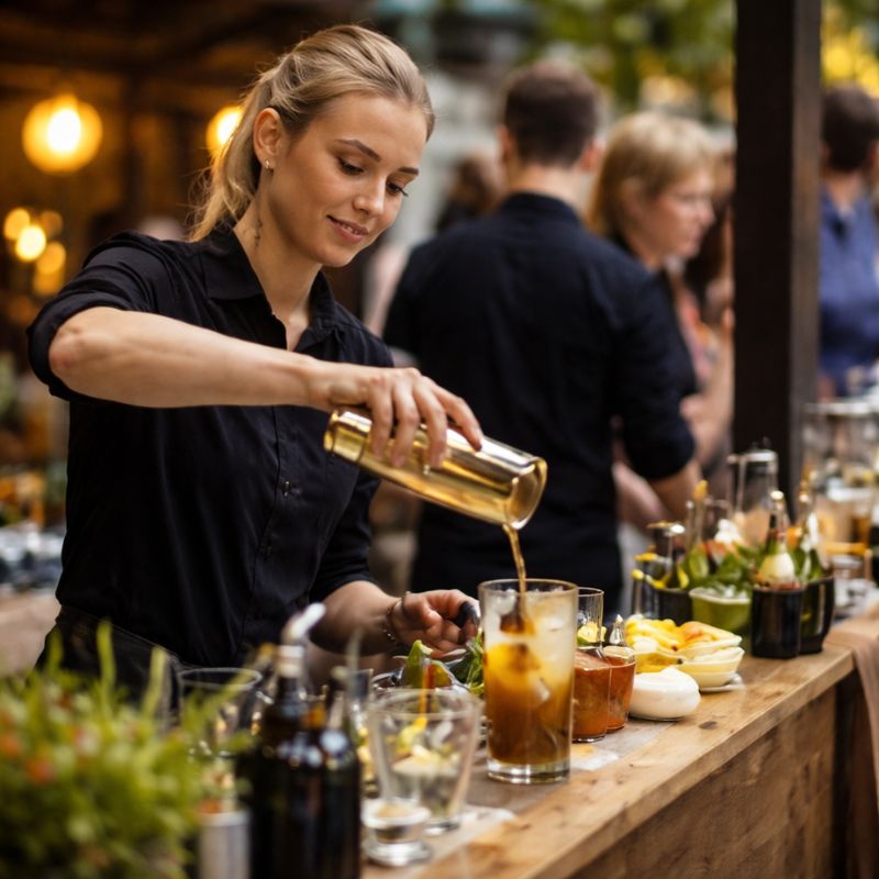 Bar Catering Berlin mit Barkeeper beim Mixen von Drinks auf Firmenevent