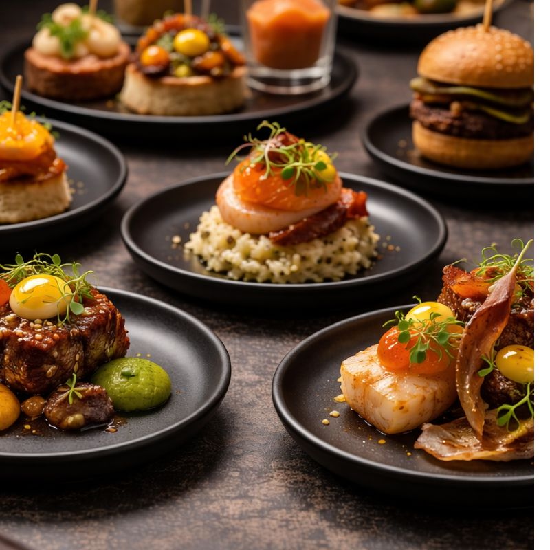 Fingerfood Catering Berlin mit Mini Burgern, Tacos und angerichteten Bites