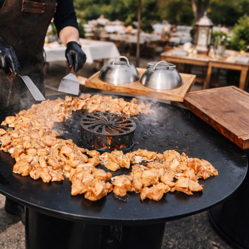 Plancha Grill mit Fleisch bei Live Grill Catering auf Event